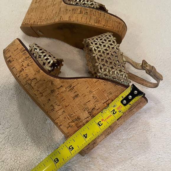 Tory Burch Shoes Tory Burch Metallic Perforated Daisy Wedge size 7. Like new. - Picture 7 of 7